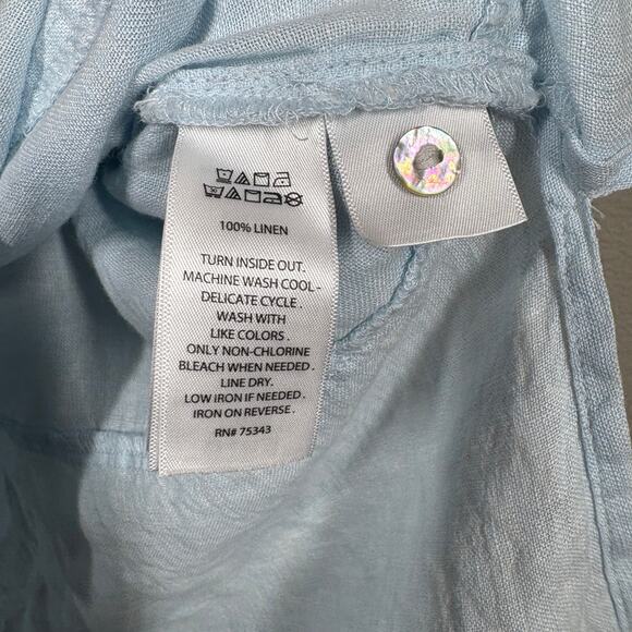 Tahari Essentials 2X Roll Tab Sleeves Linen Tunic Shirt Light Blue Button Up - Picture 7 of 9